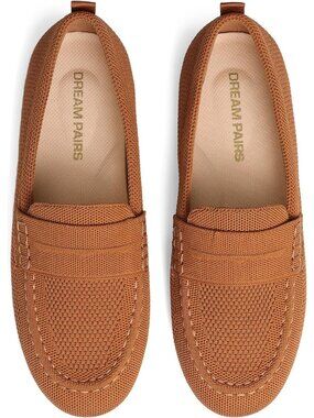 Dream Pairs Women's Brown Knit Loafers Slip On Flats Work Travel Comfort